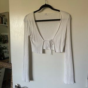 Cotton On Ribbed White Rope Tie Cropped Cardigan